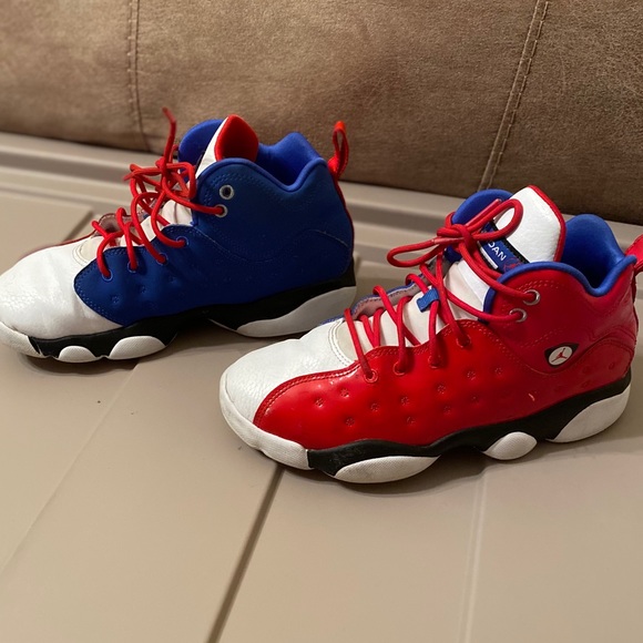 half red half blue jordans